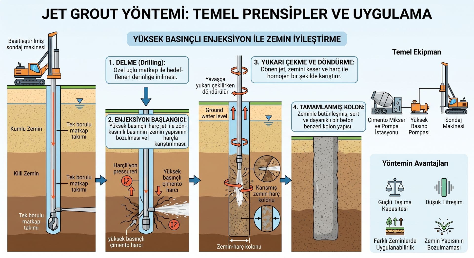 Zemin güçlendirmede jet grout yönteminin temel prensipleri