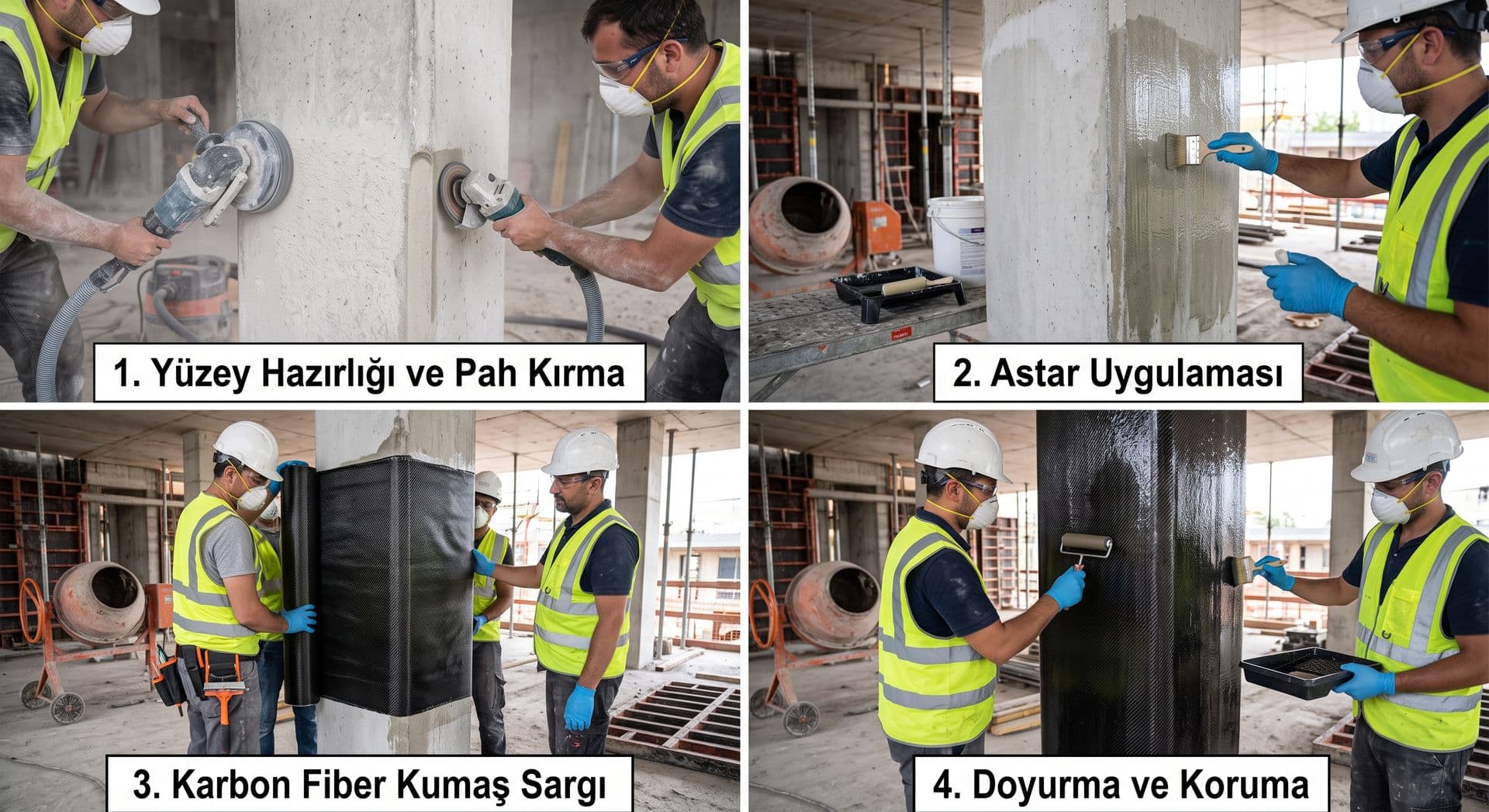 Karbon fiber uygulamasında yüzey hazırlığı ve kumaş sargı adımları